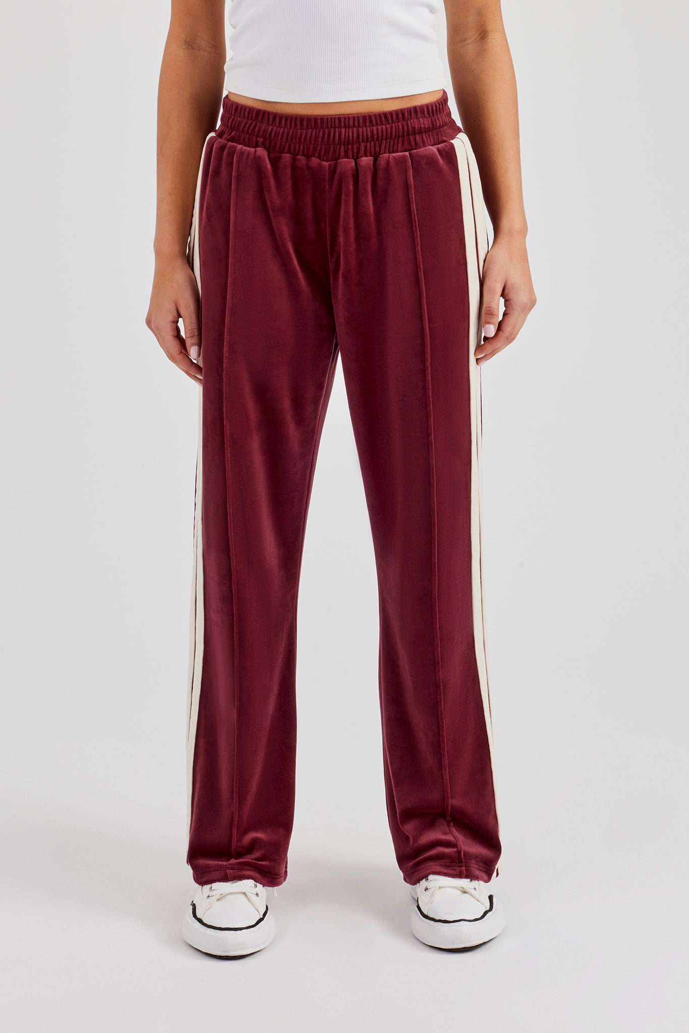 Taping Wide Leg Velour Track Pant - Burgundy